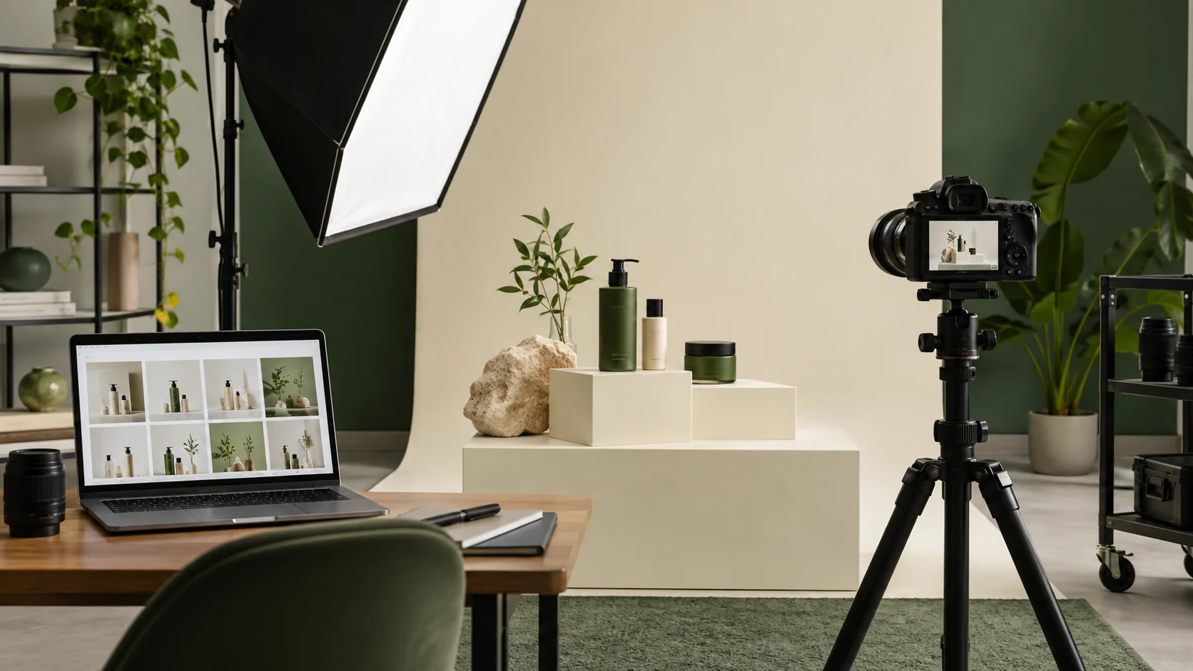 Product photography equipment and social content in an empty studio